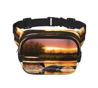 Loon Nature Bird Print Square Double Layer functionality Waist Bag Unisex Crossbody Pack Travel Workout, Black, One Size