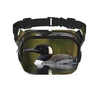 Loon Nature Bird Print Unisex Square Double Layer Waist Bag, Multi-Pocket for Sports Travel Daily Use