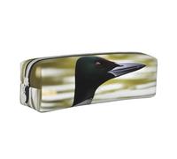 Loon Nature Bird Printed Leather Pencil Case Simple Pen Pencil Pouch Office Large Pencil Bag Stationery Box for Men Women Teens Students