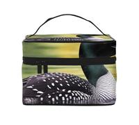 Loon Nature Bird Printing Makeup Bag for Women Portable Travel Cosmetic Case Make Up Organizer Bag Beauty Box with Inner Pouch and Handle