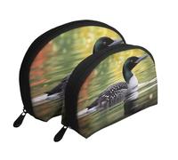Loon Nature Bird Printing Shell Makeup Bag Set 2-Piece Cosmetic Bags Portable Travel Makeup Storage Bag for Women Girls