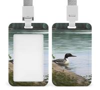 Loon Nature Birds Badge Holder Vertical Id Card Holder with Lanyard Heavy Duty Name Tag Holders Waterproof Work Badge Holder for Office Cruise Teacher Cute Badge Protector