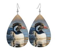 Loon Nature Birds Dangle Earrings Fun Pendant Printed Leather Earrings For Daily Beach