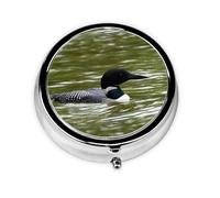 Loon Nature Birds Print Pill Box Purse Small Round Pill Case Decorative Box Metal Medicine Vitamin Pill Organizer for Pocket Or Purse