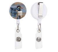 Loon Nature Birds Retractable Badge Reel - Personalized ID Name Badge Holder with Lanyard Cute Badges Reel Holder Round Nurse Doctor Name Tag Badges Clip for Work