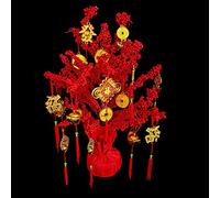 LOONELO Artificial Money Fortune Tree -19.7inch, 2025 Spring Festival Lunar New Year Fortune Tree with Wealth Coins, Ingot, Fu, Knot for Asian Chinese Japan Vietnamese Snake New Year Decorations