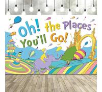 LOONELO Banner Backdrop for Oh The Places You'll Go with 70.8''X43.3'',Large Party Decorations Photography Background for Kindergarten Preschool Graduation Supplies