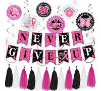 LOONELO Breast Cancer Awareness Party Decoration Set, Pink Ribbon Hope Strength Faith Fight Hanging Banner, Swirls, Tassel Garlands, Paper Fans for Women Charity Fundraiser Survivor Campaign Decor