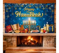 LOONELO Happy Hanukkah Backdrop, Festival of Lights Menorah Chanukah Banner 5.9 x 3.6 ft, Jewish Holiday Festival Photography Background Party Supplies for Indoor Outdoor Yard Decorations