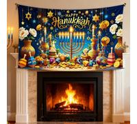 LOONELO Happy Hanukkah Backdrop, Festival of Lights Menorah Chanukah Banner 5.9 x 3.6 ft, Jewish Holiday Festival Photography Background Party Supplies for Indoor Outdoor Yard Hanukkah Decorations
