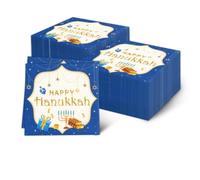 LOONELO Happy Hanukkah Dinner Napkins, 100pcs Disposable Festival of Lights Chanukah Hanukkah Beverage Cocktail Paper Napkins for Jewish Hanukkah Holiday Celebration Festival Dinner Table Decorations