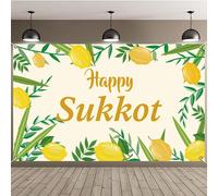 LOONELO Happy Sukkot Backdrop Banner with 70.8"X43.3", Happy Sukkah Backdrop Banner, Etrog Lulav Jewish Holiday Photography Background for Photo Booth Wedding Birthday Sukkot Party Decorations