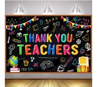 LOONELO Thank You Teachers Backdrop with 70.9"X43.3", Thank You Teachers Banner, Teachers Appreciation Week Decoration Classroom Bulletion Board Party Background for School Classroom Office (Black)