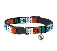 Looney Tunes Breakaway Cat Collar With Bell, Plastic Clip, Easy Adjustable, Space Jam 2 Number 6 Blocks Multi Color, 8.5 to 12 Inches 0.5 Inch Wide