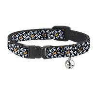 Looney Tunes Cat Collar, Breakaway Collar with Bell, Daffy Duck Expression and Eyes Scattered Black White, 8.5 to 12 Inches 0.5 Inch Wide