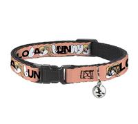 Looney Tunes Cat Collar, Breakaway Collar with Bell, Lola Bunny Smiling Face Text Peach, 8.5 to 12 Inches 0.5 Inch Wide