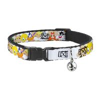 Looney Tunes Cat Collar, Breakaway Collar with Bell, Looney Tunes Nine Character Faces White, 8.5 to 12 Inches 0.5 Inch Wide