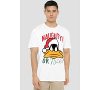 Looney Tunes Daffy Naughty Or Nice T-Shirt, White | Size: Small Looney Tunes White S