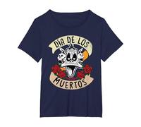 Looney Tunes Dia De Los Muertos Daffy Duck Skulls Halloween T-Shirt, Women's Plus, Navy Blue, 1X