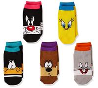 Looney Tunes Kids' 5 Pack No Show Socks Casual, White Assorted, 6-8.5