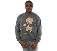 Looney Tunes Men's Porky Pig Distressed Sweatshirt Charcoal Large