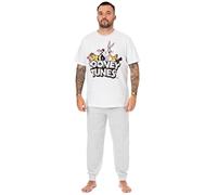 LOONEY TUNES Mens Pyjamas | Adult Grey Loungewear Pants & White T-Shirt Complete PJ Set | Bugs Bunny Taz Daffy Duck | Short Sleeve Tee Long Leg Bottoms Pajama Cartoon Merchandise Gift for Him