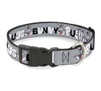 Looney Tunes Pet Collar, Dog Collar Plastic Buckle, Bugs Bunny Smiling Face Text Gray, 7 to 8.5 Inches 0.5 Inch Wide