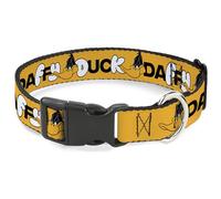 Looney Tunes Pet Collar, Dog Collar Plastic Buckle, Daffy Duck Smiling Face Text Orange, 16 to 23 Inches 1.5 Inch Wide