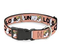 Looney Tunes Pet Collar, Dog Collar Plastic Buckle, Lola Bunny Smiling Face Text Peach, 13 to 17 Inches 1.5 Inch Wide