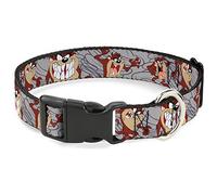 Looney Tunes Pet Collar, Dog Collar Plastic Buckle, Tasmanian Devil Expressions Gray Swirl, 9.5 to 14.5 Inches 0.5 Inch Wide
