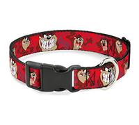 Looney Tunes Pet Collar, Dog Collar Plastic Buckle, Tasmanian Devil Expressions Red Swirl, 9.5 to 13 Inches 1.0 Inch Wide