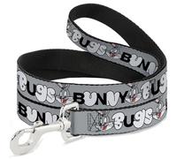 Looney Tunes Pet Leash, Dog Leash, Bugs Bunny Smiling Face Text Gray, 4 Feet Long 0.5 Inch Wide