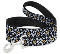 Looney Tunes Pet Leash, Dog Leash, Daffy Duck Expression and Eyes Scattered Black White, 4 Feet Long 1.0 Inch Wide