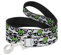 Looney Tunes Pet Leash, Dog Leash, Marvin The Martian Faces Stacked White Black Full Color, 4 Feet Long 1.5 Inch Wide
