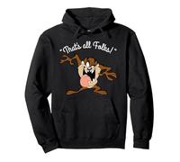 Looney Tunes Taz That's All Folks White Pullover Hoodie, Adult Unisex, Black, X-Large