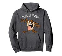 Looney Tunes Taz That's All Folks White Pullover Hoodie, Adult Unisex, Dark Heather Grey, Large