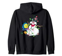 Looney Tunes Tweety And Sylvester The Snowman Christmas Zip Hoodie