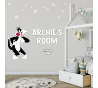 Looney Tunes Wall Sticker - Sylvester and Personalised Name Wall Decal Art (90cm Width x 65cm Height)