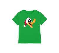 Looney Tunes Warner Bros. Daffy Duck Santa Hat Kids T-Shirt, Kelly Green | Size: 3-4 Years Looney Tunes Green 3-4 Years