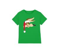 Looney Tunes Warner Bros. Wile E. Coyote Santa Hat Kids T-Shirt, Kelly Green | Size: 3-4 Years Looney Tunes Green 3-4 Years