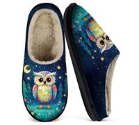 LOONG DESIGN Owl Slippers for Women, Cozy Plush Lining Memory Foam House Slippers, Cute All-Season Warm Winter Comfy Indoor Slip-On Shoes with Non-Slip Rubber Sole, Machine Washable