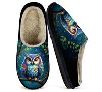 LOONG DESIGN Owl Slippers for Women, Cozy Plush Lining Memory Foam House Slippers, Cute All-Season Warm Winter Comfy Indoor Slip-On Shoes with Non-Slip Rubber Sole, Machine Washable