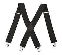 LoonTien BroCloth Mens Braces for Trousers Heavy Duty 5cm Wide Elastic X-Back Work Braces with 4 Reinforced Metal Clips for Builders & Workwear (Black)