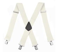 LoonTien BroCloth Mens Braces for Trousers Heavy Duty 5cm Wide Elastic X-Back Work Braces with 4 Reinforced Metal Clips for Builders & Workwear (Off-white)