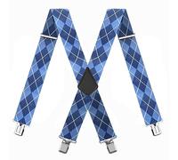 LoonTien BroCloth Mens Braces for Trousers Heavy Duty 5cm Wide Elastic X-Back Work Braces with 4 Reinforced Metal Clips for Builders & Workwear (Star Blue)