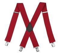 LoonTien BroCloth Mens Braces for Trousers Heavy Duty 5cm Wide Elastic X-Back Work Braces with 4 Reinforced Metal Clips for Builders & Workwear (Red)