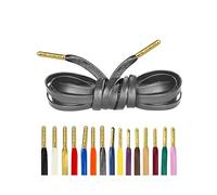 Loop King Laces 1 Pair Luxury Leather Shoe Laces with Gold Tips, Dark Grey, 5-6 Eyelets / 90cm / 36"