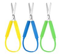 Loop Scissors 3Pcs Adaptive Design Scissor 14cm Colorful Handle Self-Opening Safety Scissors for Kids Children Schools Special Need(Yellow, Green, Blue)