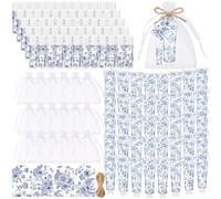 Loopeer 60 Sets Blue Floral Bridal Shower Hand Cream and Lip Balm Gift Bulk Blue Flower Wedding Favors Travel Size Hand Lotion and Lip Balm Wedding Bridal Baby Shower Party Supplies for Guests