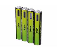 LoopEnergy Rechargeable USB-C Battery AAA 1.5 V 900 mWh (600 mAh) Li-Ion, Quick Charge via USB-C Port in Approx. 2 Hours (4x AAA)